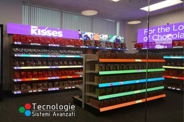 ledwall per interno negozi display per scaffali schermi retrocassa per negozi franchising tecnologie sistemi avanzati