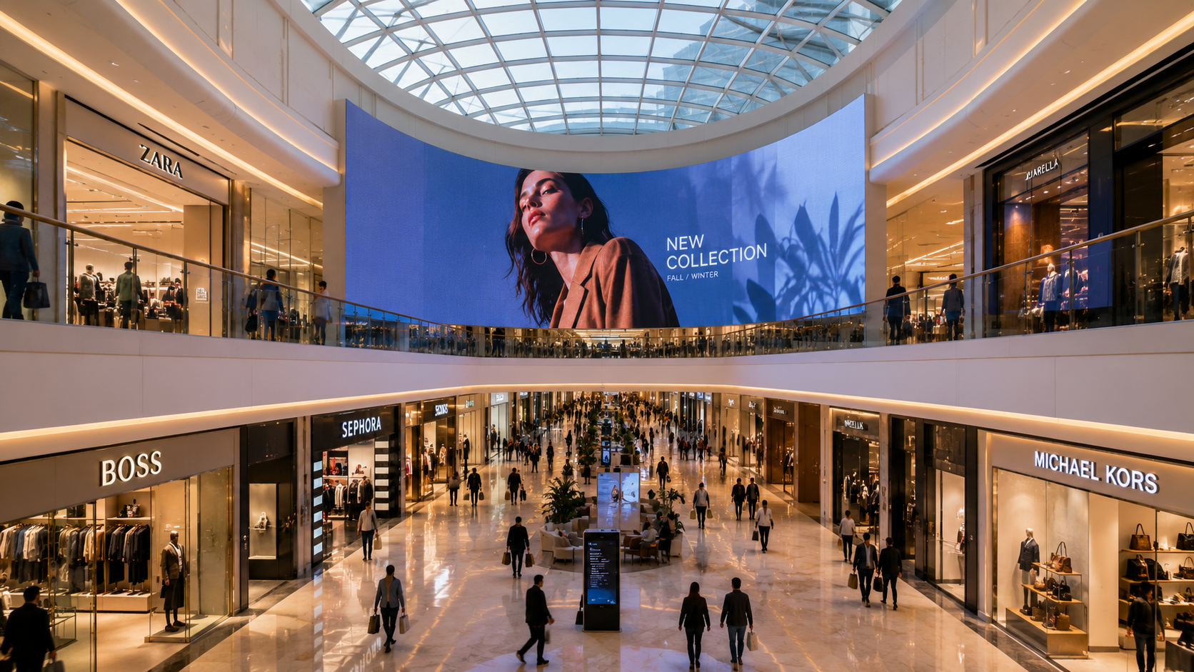 Seguiamo la validazione tecnica per macro-display scenografici indoor e outdoor, installazioni LED trasparenti e vetrine ad alta luminosità