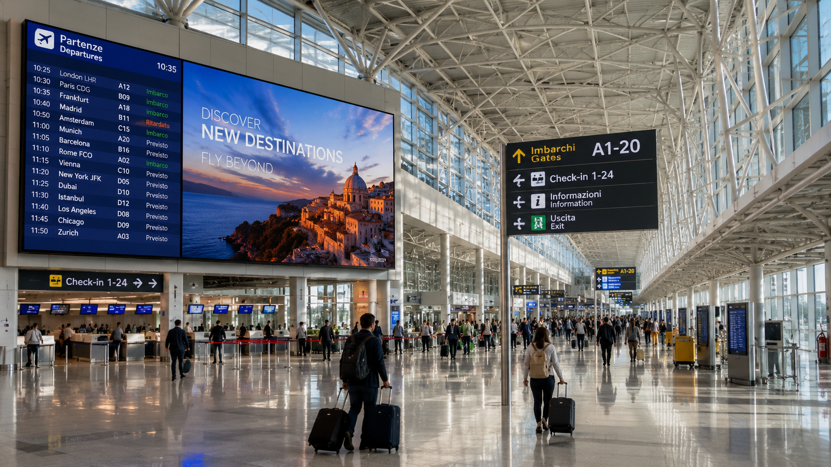 consulenza e ingegnerizzazione ed approviggionamento maxischermi per tabelloni orari e pubblicitari in stazioni e aeroporti by MX LEDWALL